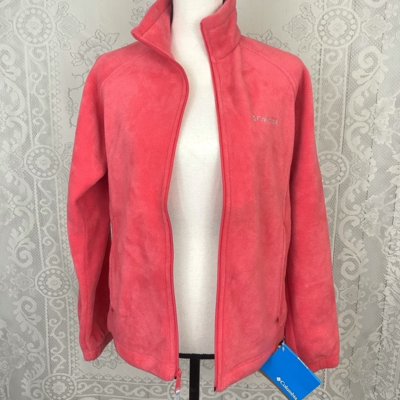 SOLD! Columbia June Lake Sweater Pink Salmon Full Zip Mock Neck Sweater Small - Picture 5 of 11